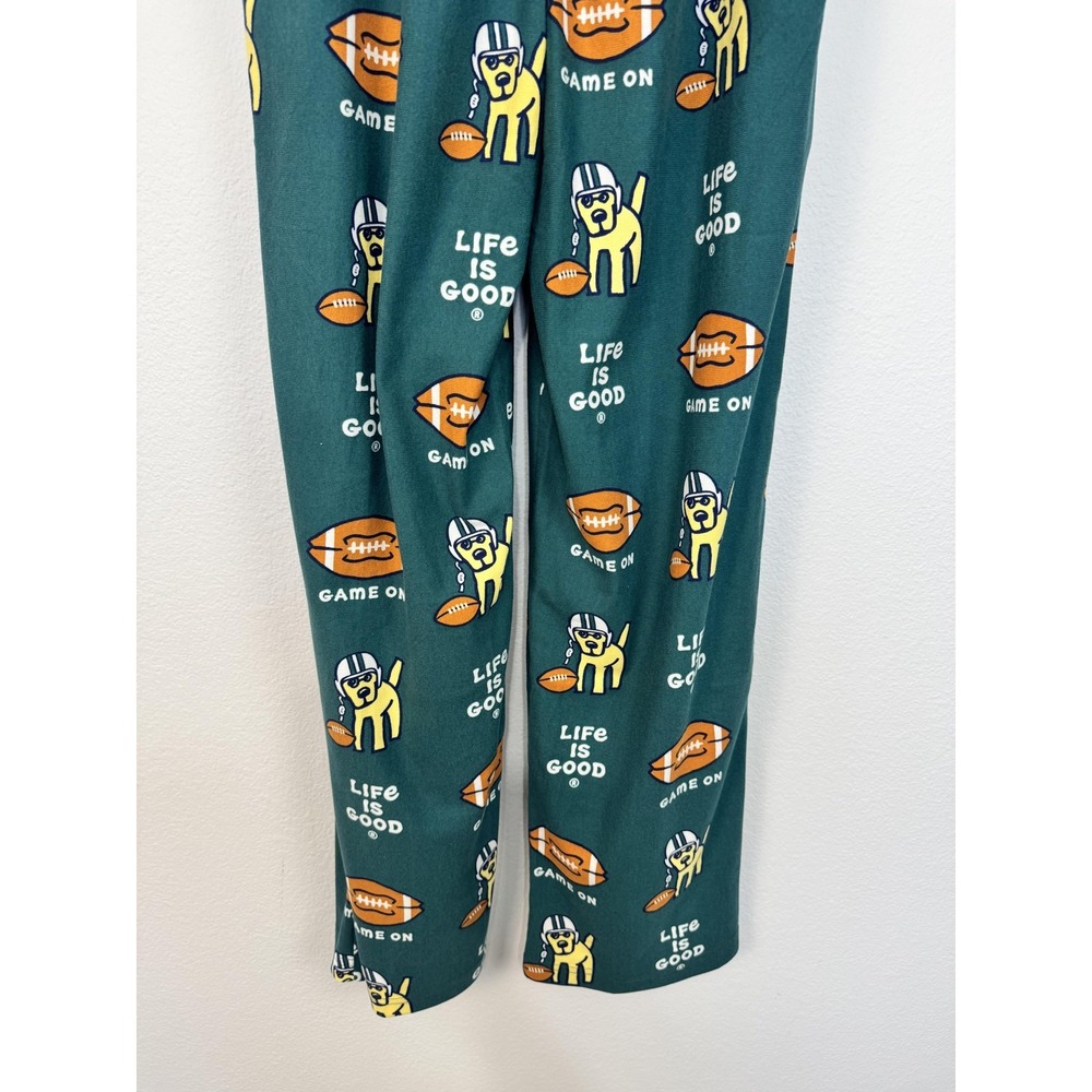 Life Is Good Pajama Pants Mens Small Green Game On Dog Football Lounge Sleepwear - Picture 7 of 14